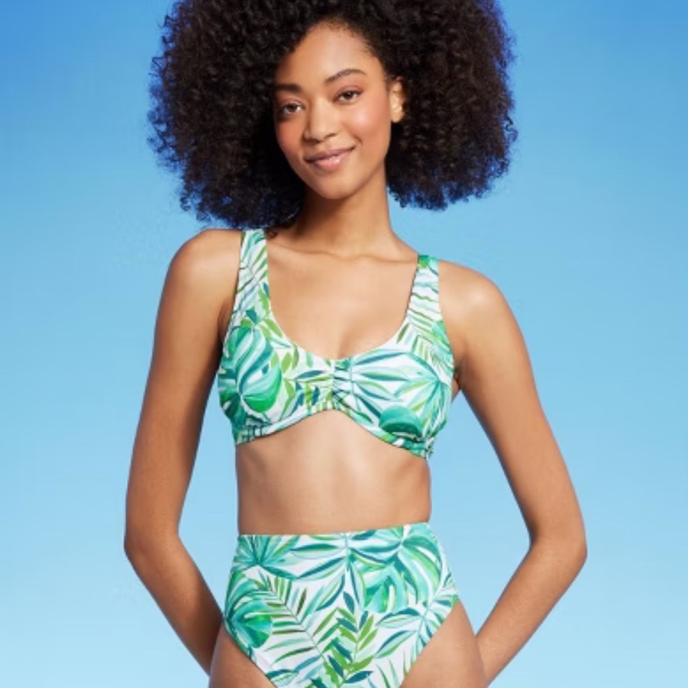 Women's Underwire Bralette Bikini Top - Shade & Shore™ Green Tropical Print‎